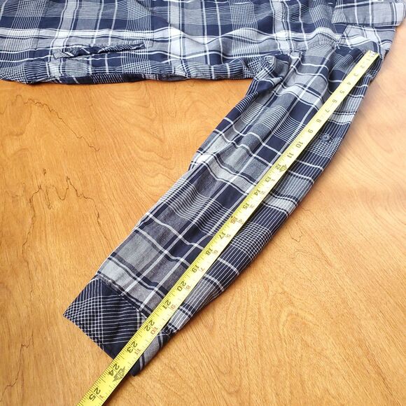Columbia Plaid Shirt Sz L Times Two Long Sleeve Tunic Blue Roll Tab 100% Cotton - Picture 10 of 11